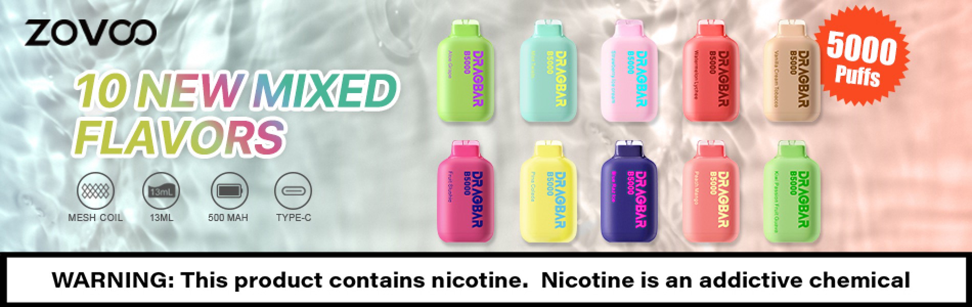 Zovoo - 5000 Puff Disposables In 10 New Mixed Flavors